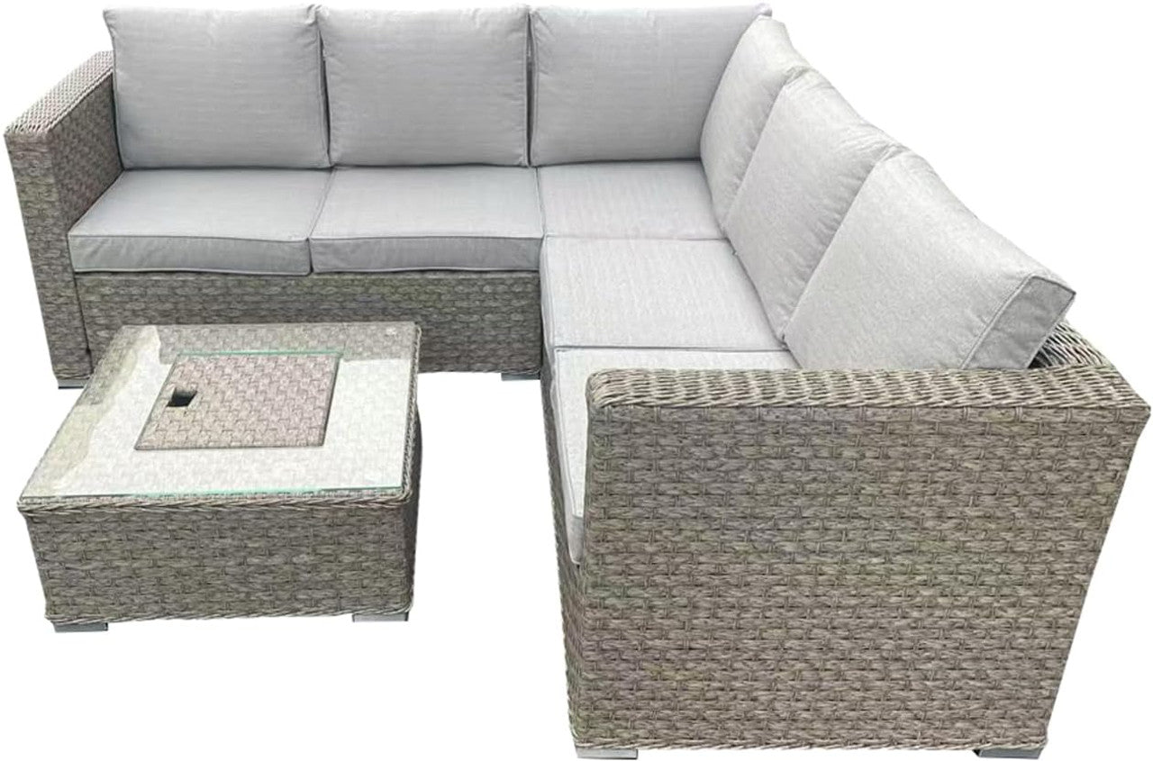 Rattan Brown Garden 5 Seater Corner Sofa With Table