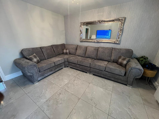 7 Seater Verona Full Back Corner Sofa Grey, Black, Mink