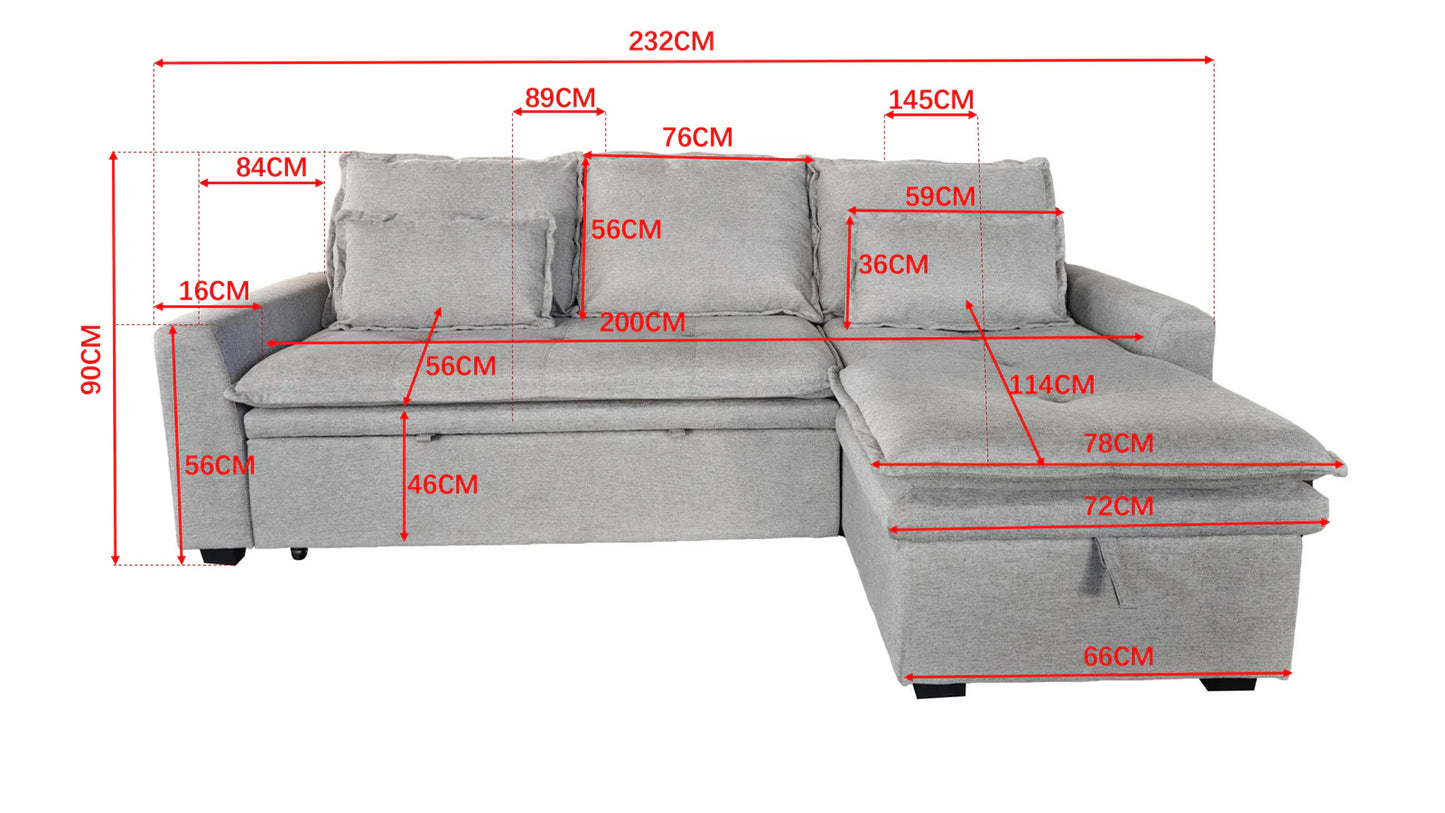 Cozeo Corner Sofa bed with Storage Chase Silver or Grey