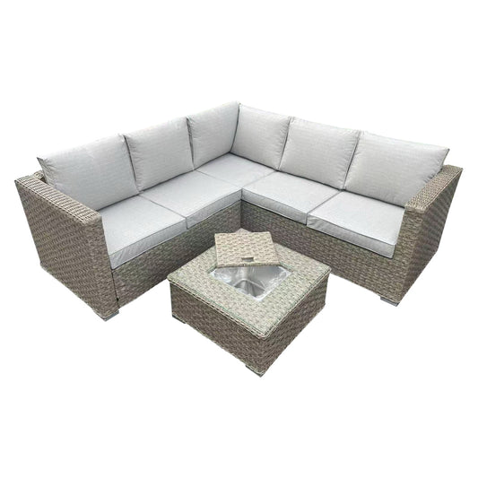 Rattan Brown Garden 5 Seater Corner Sofa With Table