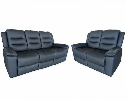 Roma 3+2 Seater Manual Recliner Anti Scratch Leather Black