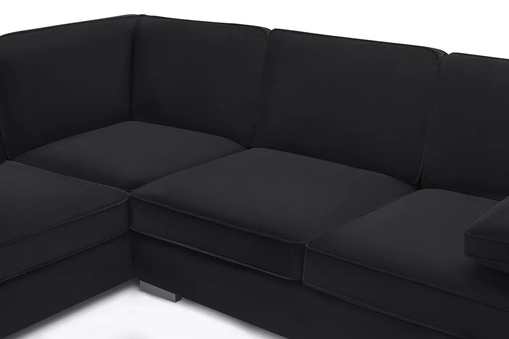 Ascot Left Hand Corner Sofa - Plush Black Velvet