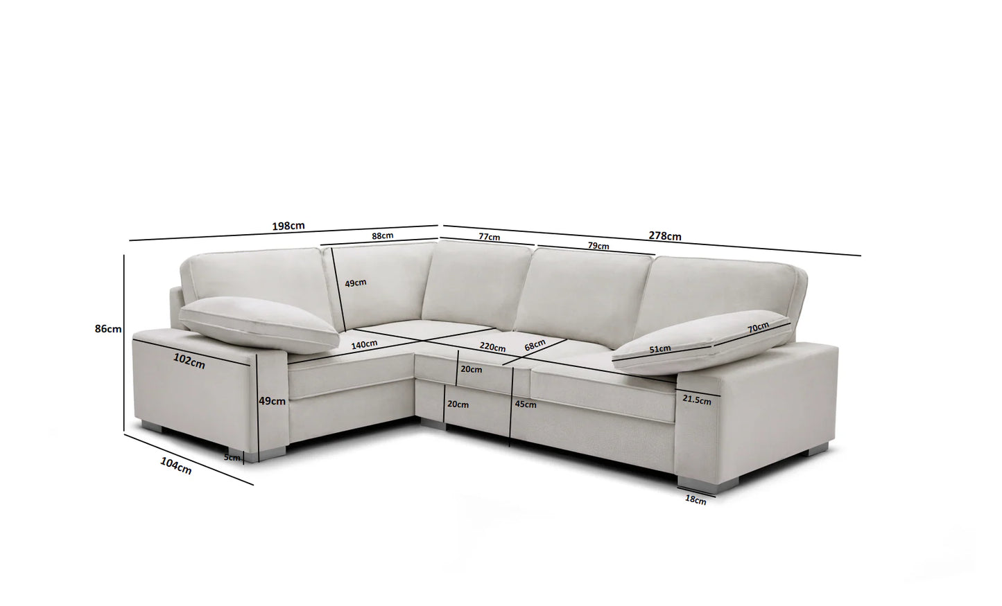 Ascot Left Hand Corner Sofa - Plush Black Velvet